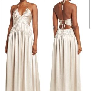 NWT Jonathan Simkhai Clementine Leisure Back Cutout Maxi Dress in Stone